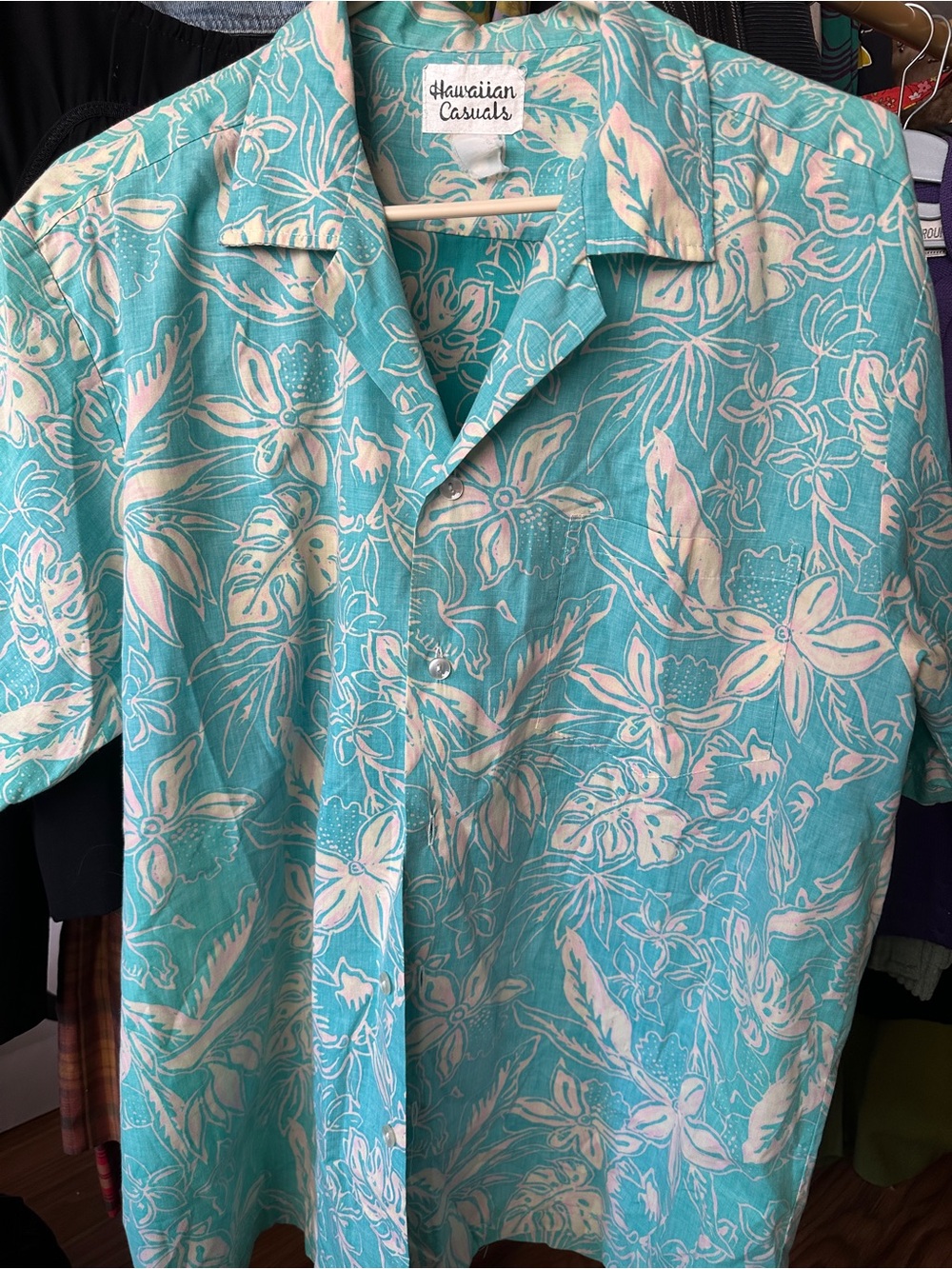 Men's Teal Floral Aloha Short-Sleeve Shirt